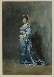 Een jonge vrouw in een blauwe jurk, 1866